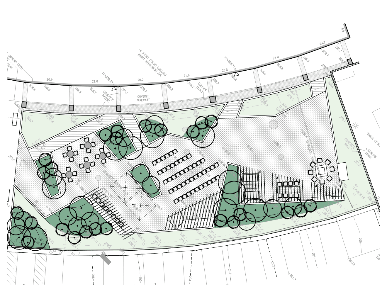 Olympus rooftop terrace design details, Alexandria Virginia